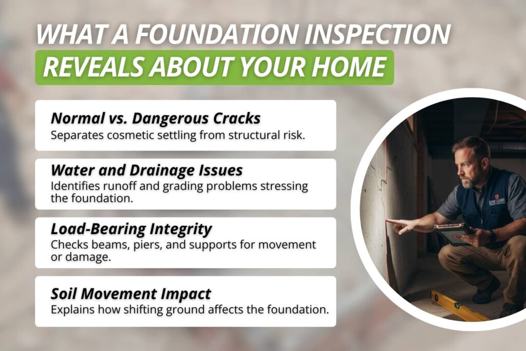 How a home inspection evaluates foundation condition and identifies potential structural concerns.