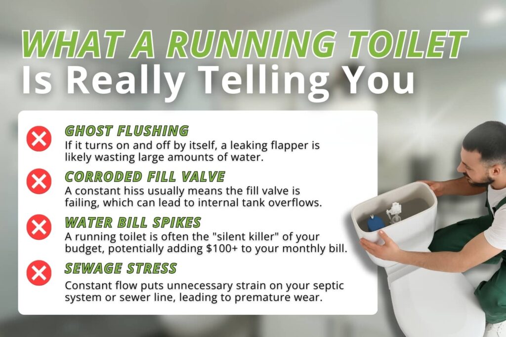Visual showing common red flags linked to a running toilet